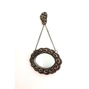 Boho Tin Wrapped Artisan Mirror Metal Oval Wall Hanging Crude Metal Frame Mirror